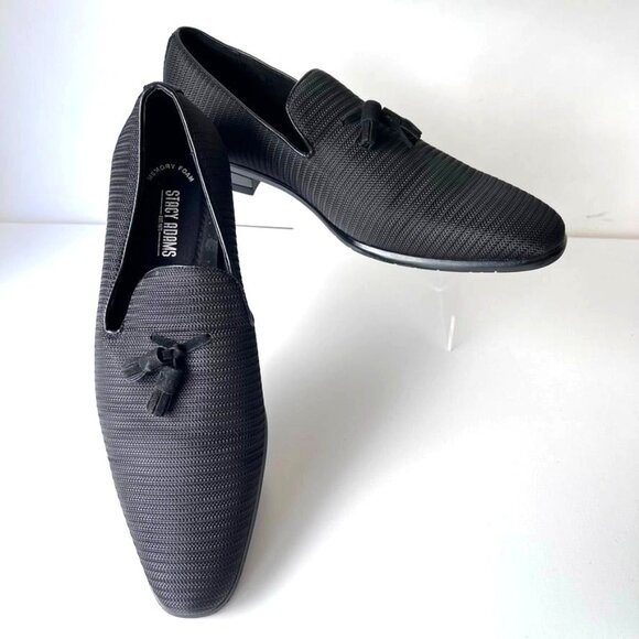 Stacy Adams Mens Black Textured Slip-On Loafers Dress Leather Shoes Size 10.5 - Picture 1 of 9